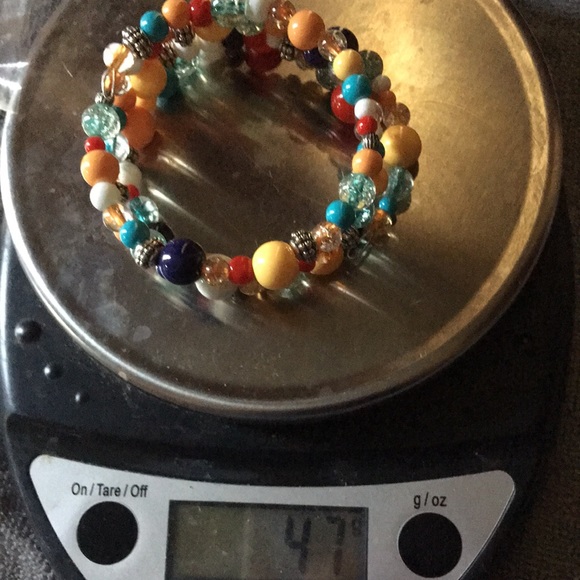 🌟Funky Chunky Colorful Glass and Metal Beaded Memory Wire Wrap bracelet artisan - Picture 5 of 5